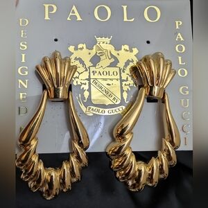#120. Paolo Gucci Vintage Signed Gold Statement Earrings